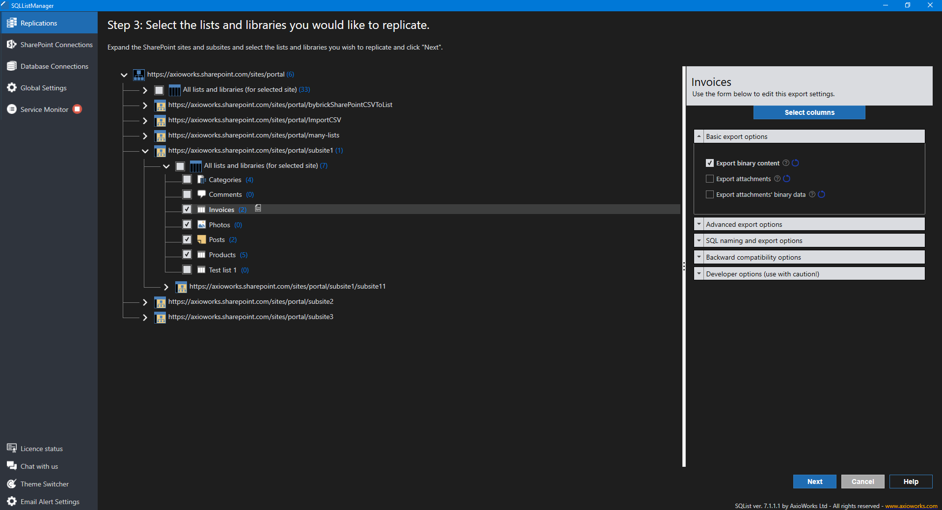 screenshot of AxioWorks SQList